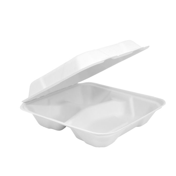 9x9" Square 3-Compartment White Clamshell 200/Carton